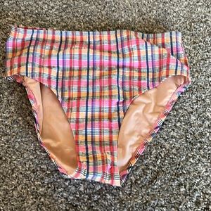 J. Crew Pink plaid high waist bikini bottom M NWT